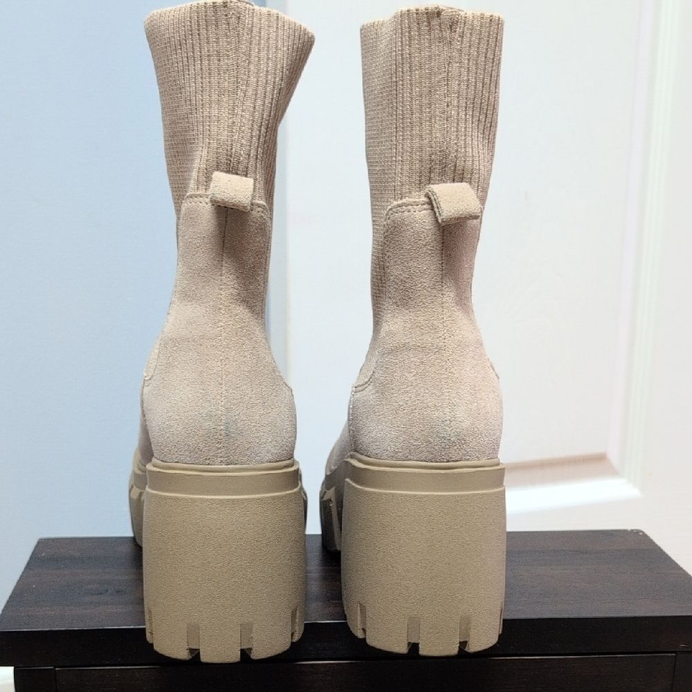 Steve Madden Liberti Suede Beige Platform Heeled Sock Boots Size 9M - Picture 3 of 8